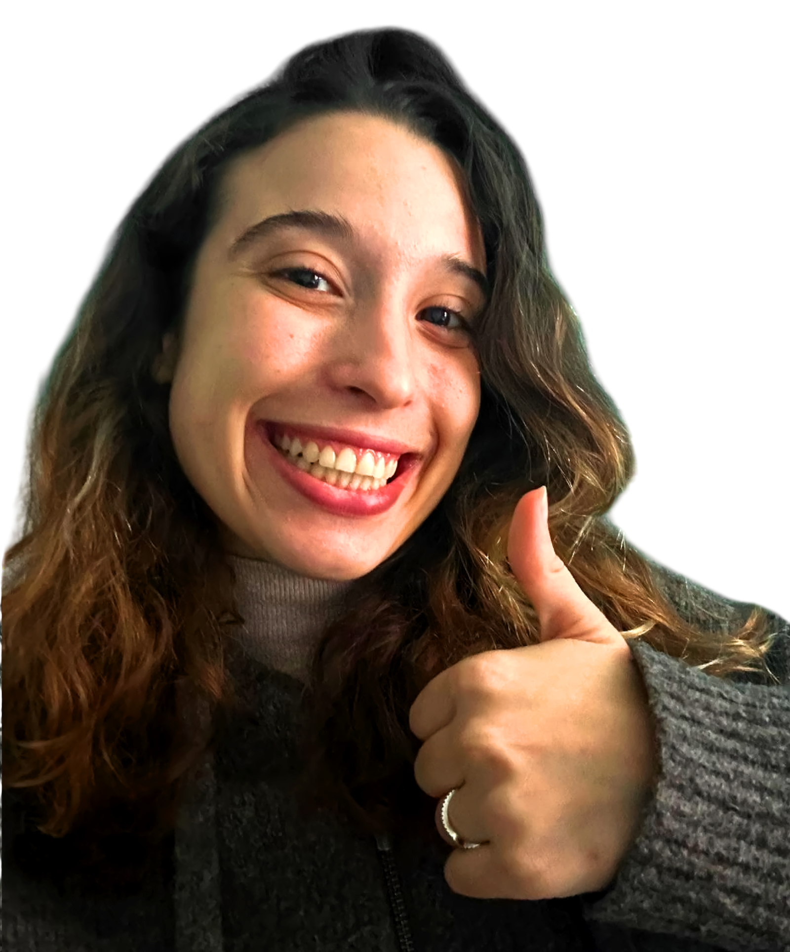 Estudiante sonriendo y levantando el pulgar